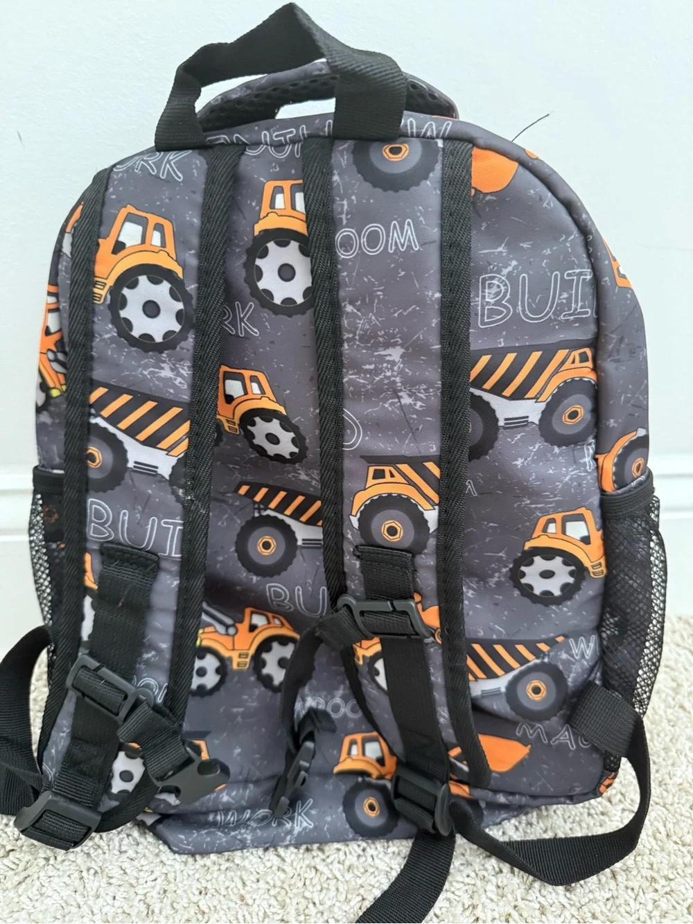 Kids Construction Truck Backpack - Gray & Orange